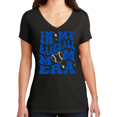 Women's Black V-Neck Tee - Baseball Mom Era Thumbnail